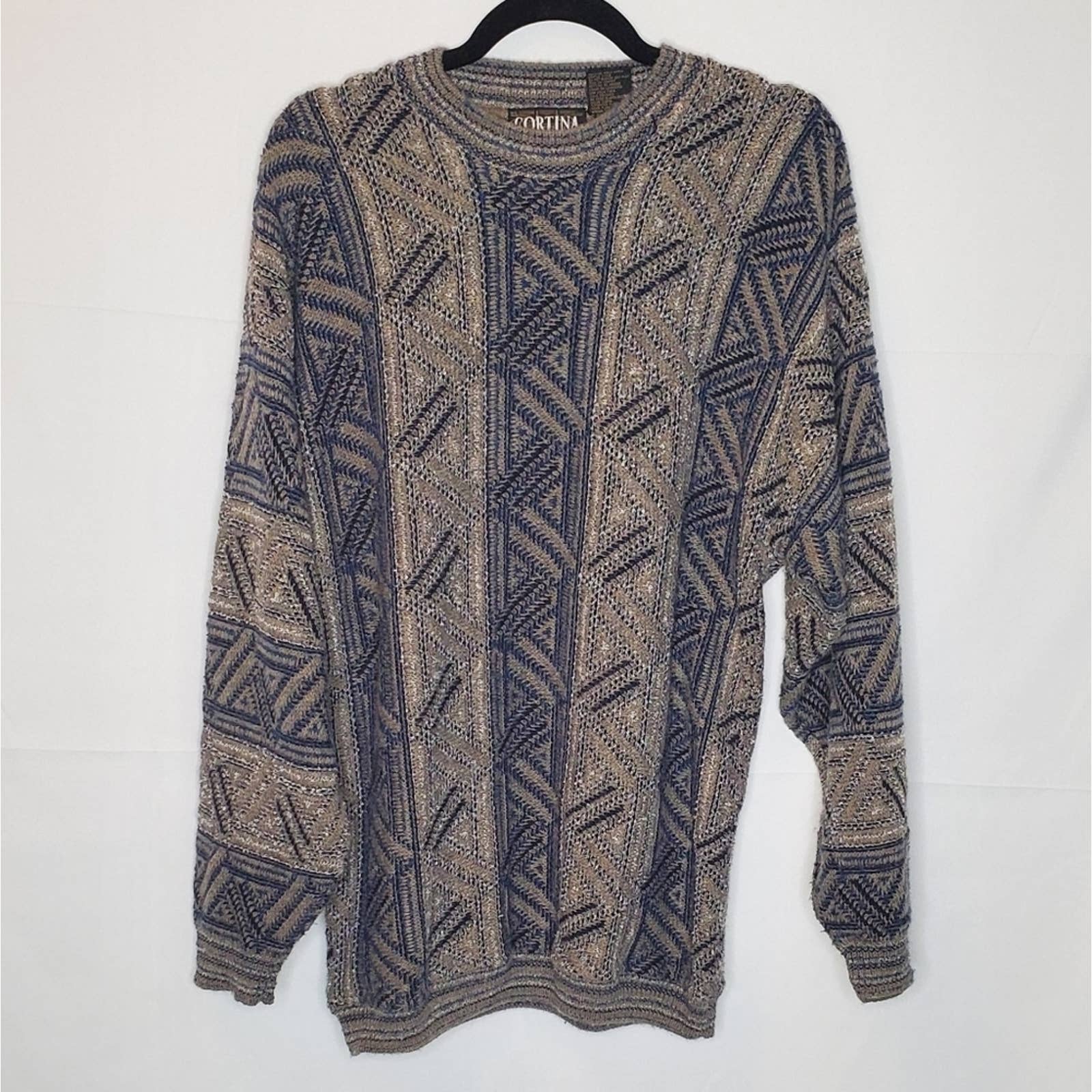 Vintage 80s Cortina Italia Geometric Knit Sweater Men's Large ~ Grandpa Heritage
